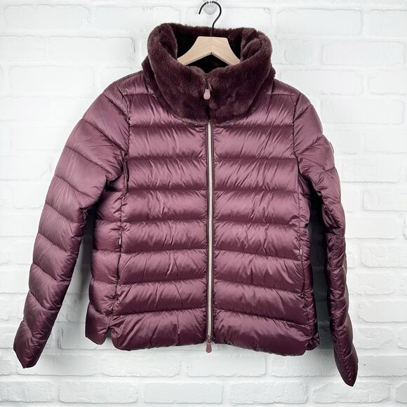 Save the Duck Mei Puffer Jacket Burgundy Black 3 M-L Plumtech Eco Friendly faux
